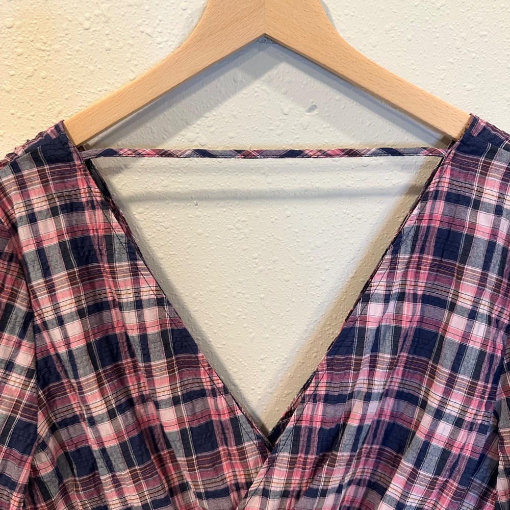 Zara Plaid Crop Top Women Medium Pink Smocked Balloon Sleeve Preppy Cottage Boho - Picture 11 of 12